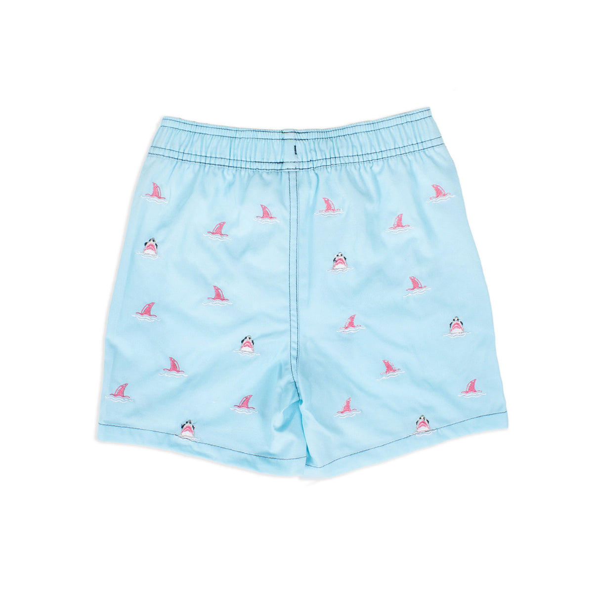Back View of Water Appearing Sharks - Boys 4 Way Stretch Swim Trunks