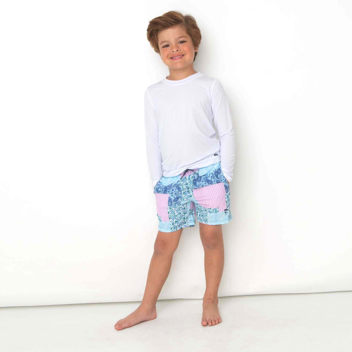 Shade Critters Floral Patchwork Boys 4 way Stretch Swim Trunk
