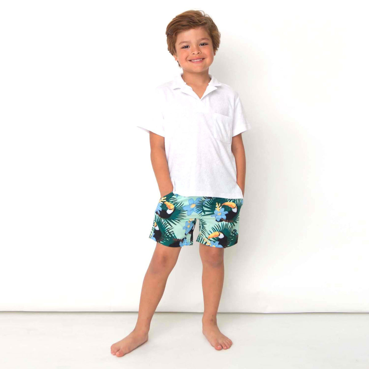 Shade Critters Toucans Boys 4 Way Stretch Swim Trunk Sizes 6m-10
