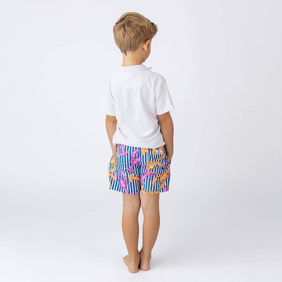 Shade Critters Alternative View of Swimsuit Lobster Stripe Boys 4 Way Stretch Swim Trunks 6m-10