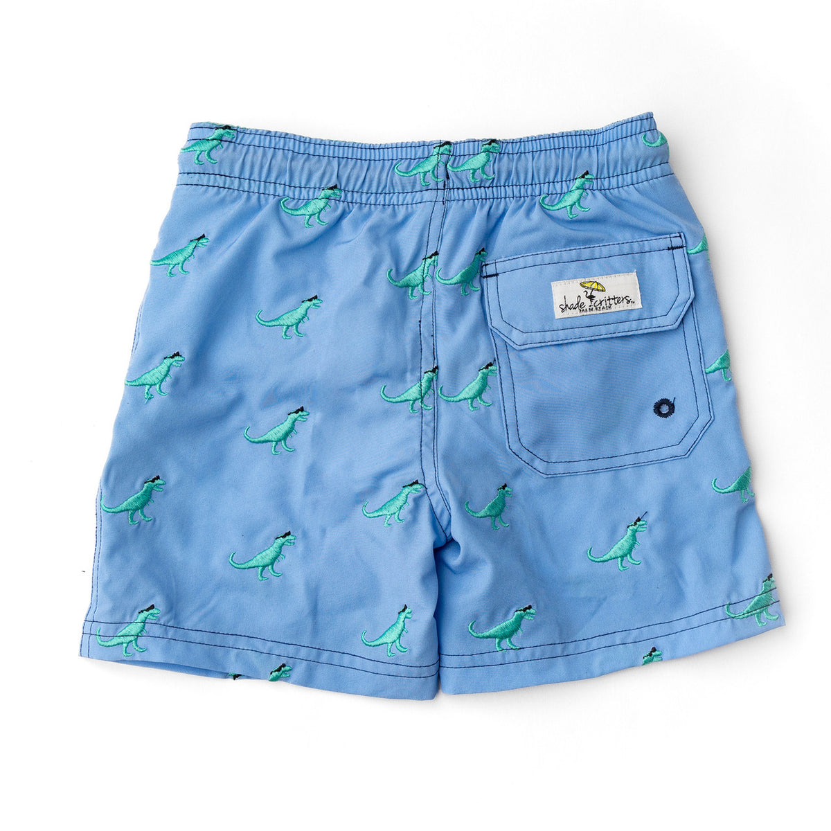 Detail of Shade Critters Shadey Dinos Boys 4 Way Stretch Water Appearing Embroidered Swim Trunks 6m-10