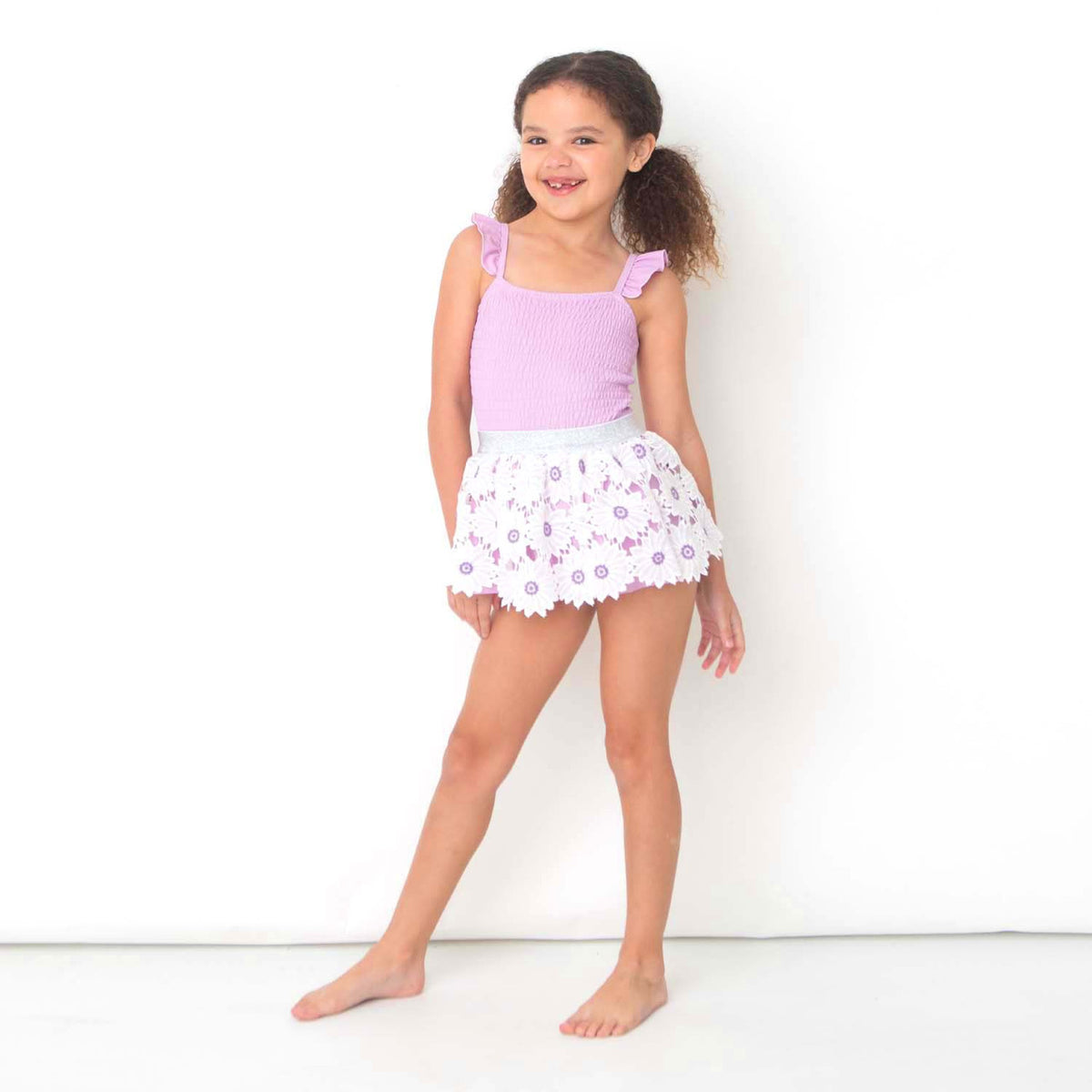 Shade Critters Lilac Daisy Smocked w/tutu Girls One Piece Cute Swimsuit