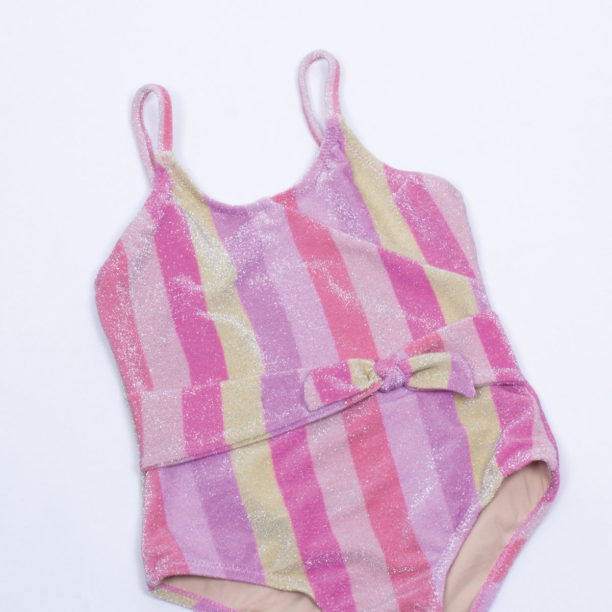 Detail of Shade Critters Rainbow Shimmer Stripe Girls One Piece Swimsuit 6m-10