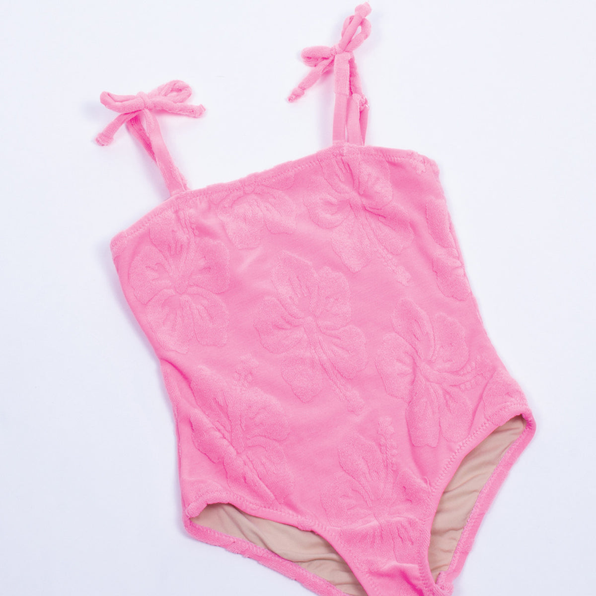Detail of Shade Critters Pink Hibiscus Terry One Piece Cute Swimsuit