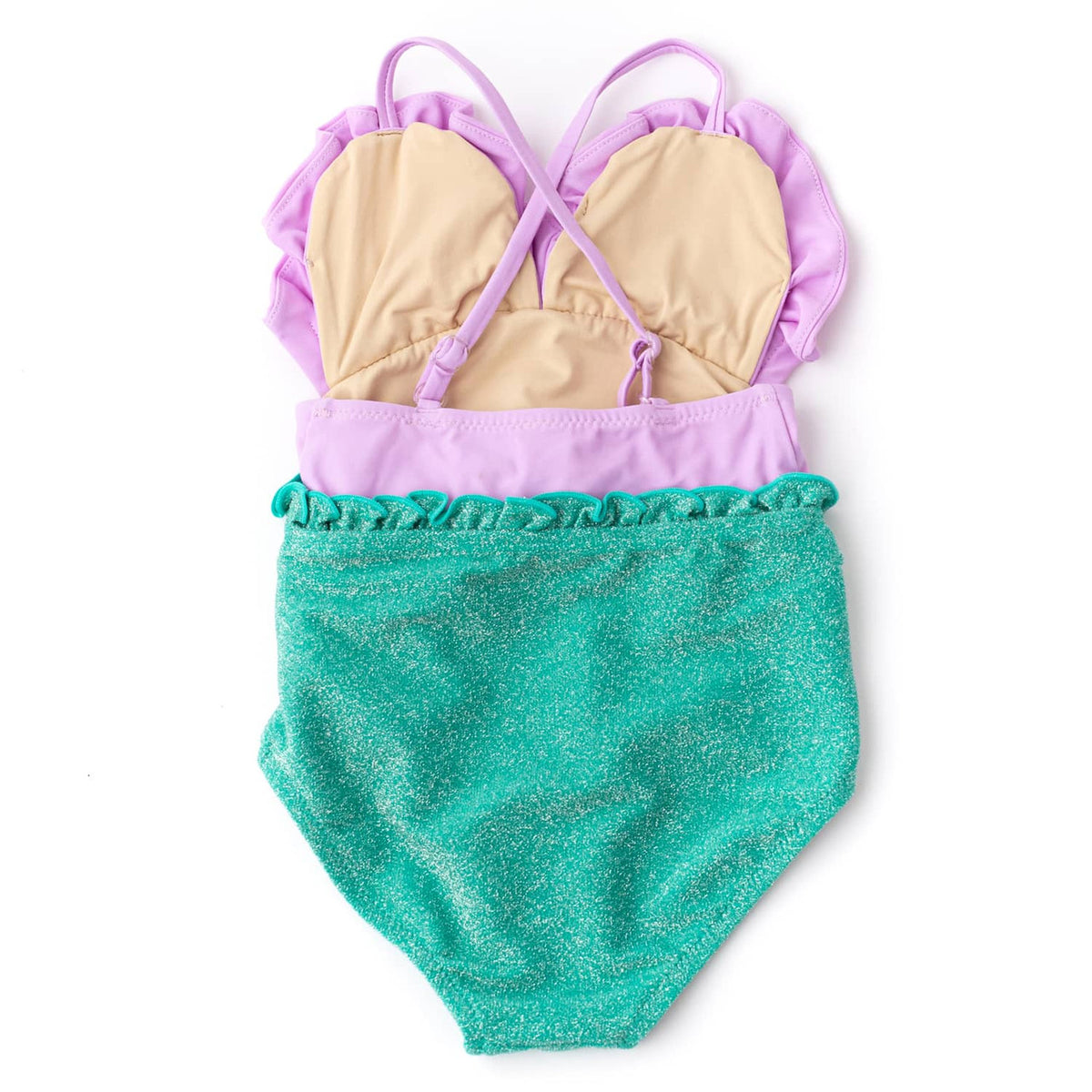 Shade Critters Swimsuit Lilac & Green Girls Water Appearing & Shimmer Mermaid Shell Belted One Piece Swimsuit 6m-6