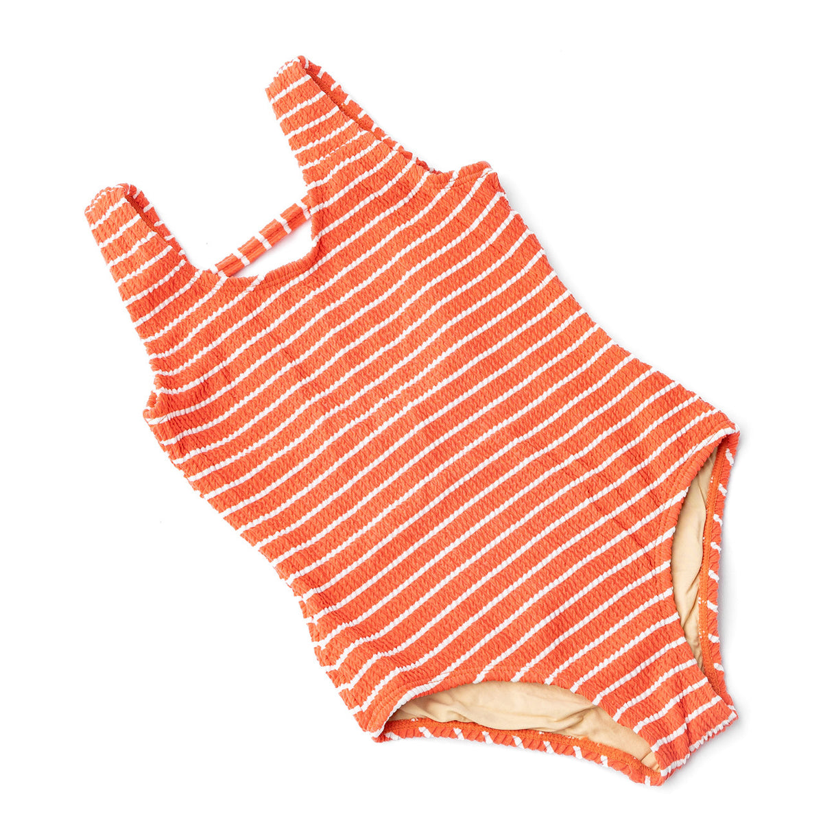 Kids Swim Brand Shade Critters Orange Stripe Girls Crinkle One Piece Swimsuit 2t-10
