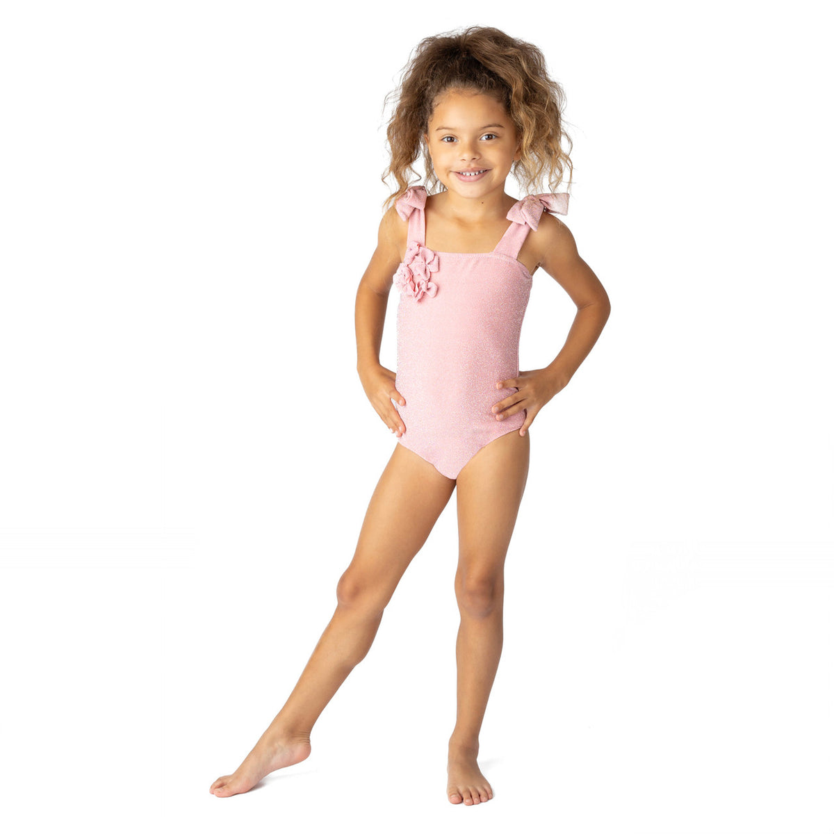 Back of Shade Critters Coral Girls Shimmer Flower One Piece Swimsuit 3t-10 2-10
