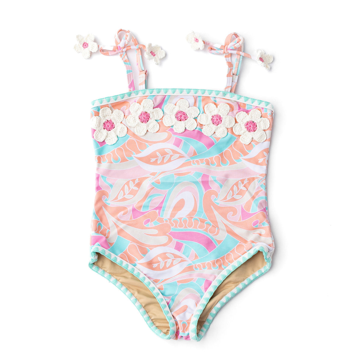 Alternative shot of Shade Critters Tutti Fruity Girls Crochet Pom Pom One Piece Swimsuit 6m-10