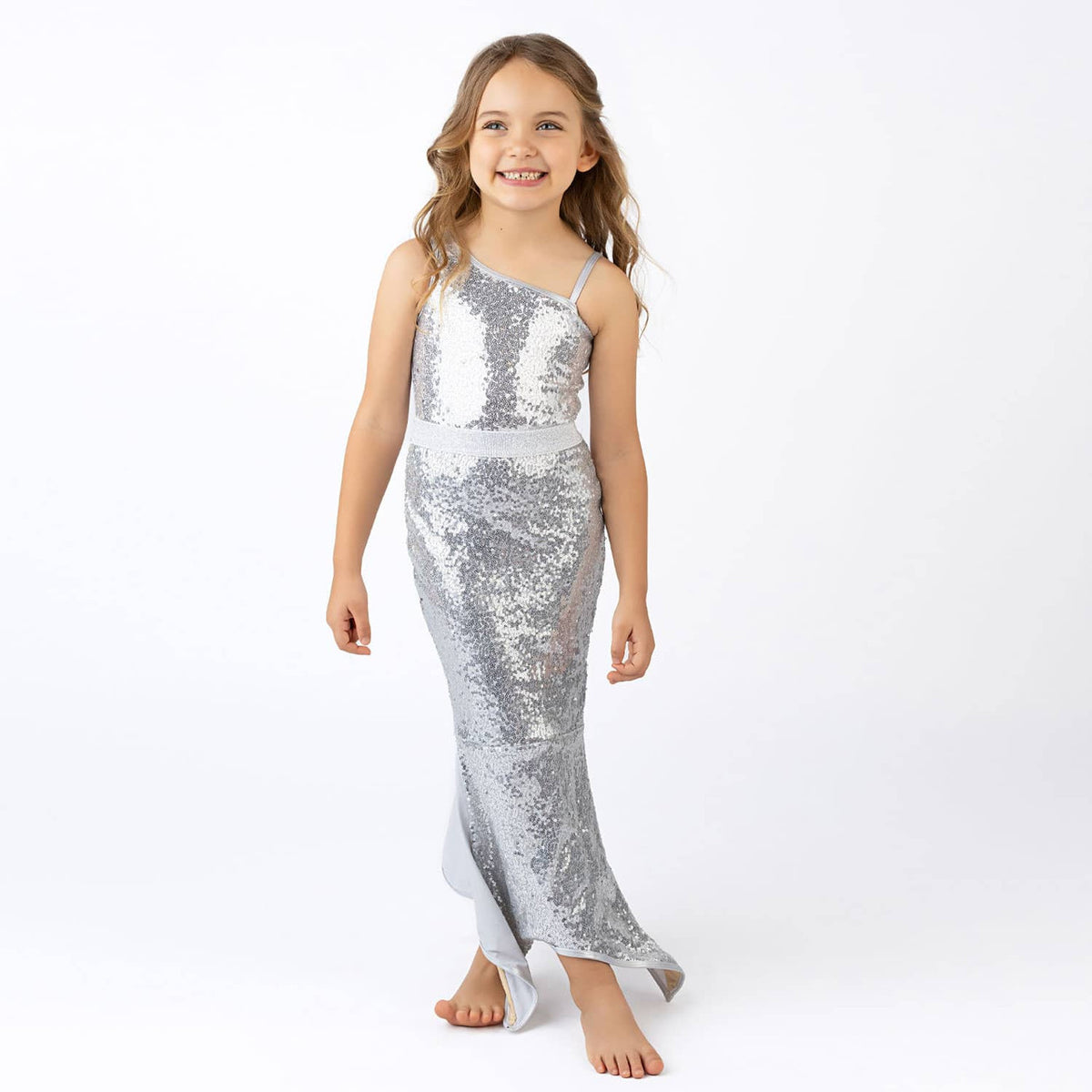 Shade Critters Swimsuit Silver Girls Sequin One Shoulder One Piece Swimsuit 3-10