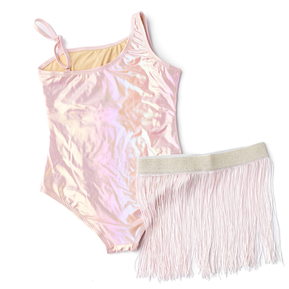 Shade Critters Pink Girls Metallic One Shoulder & Skirt Swim Set 3t-10
