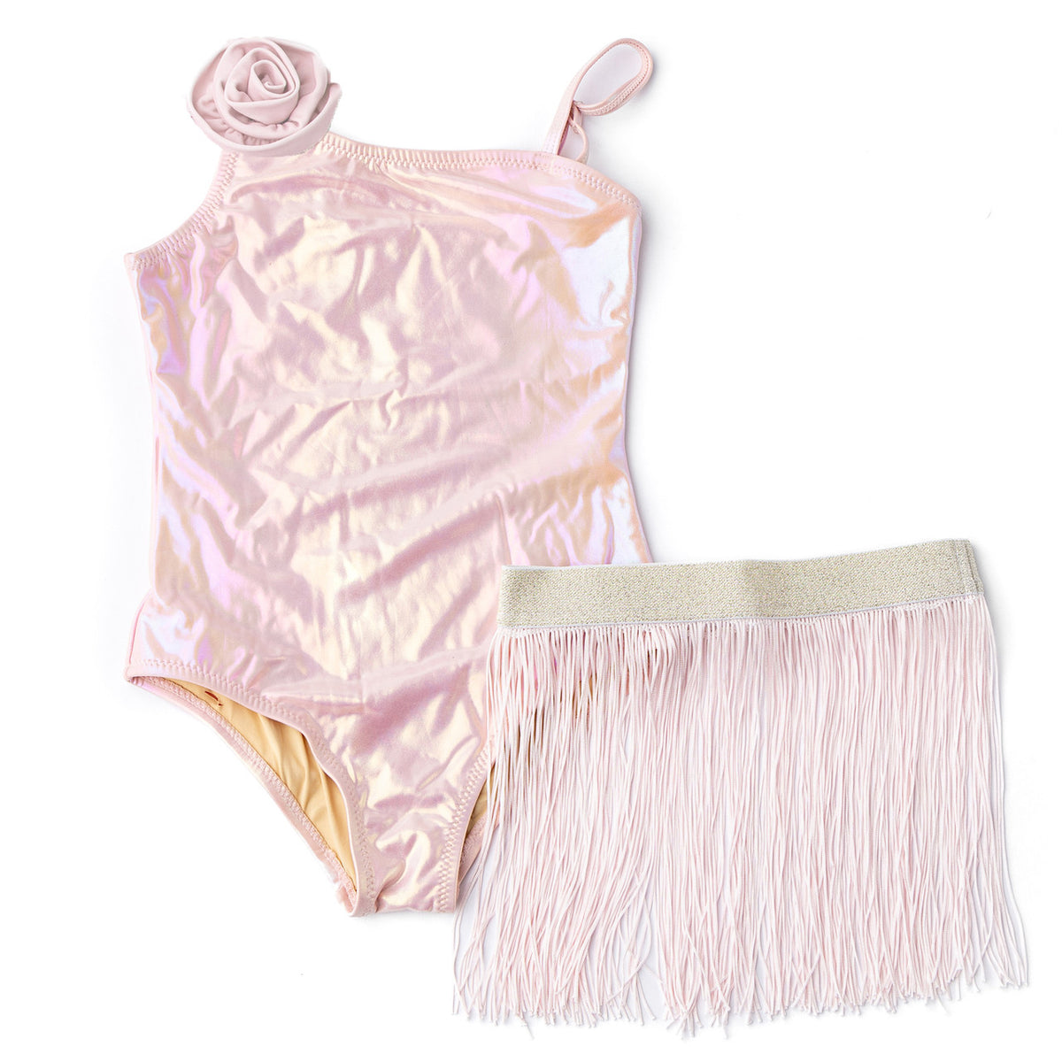 Alternative shot of Shade Critters Pink Girls Metallic One Shoulder & Skirt Swim Set 3t-10