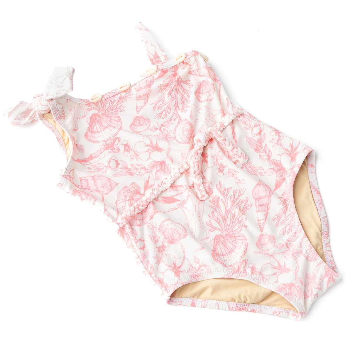 Children's Swimwear by Shade Critters Seaside Toile Girls Shell One Shoulder Swimsuit Set 3t-10 2-10