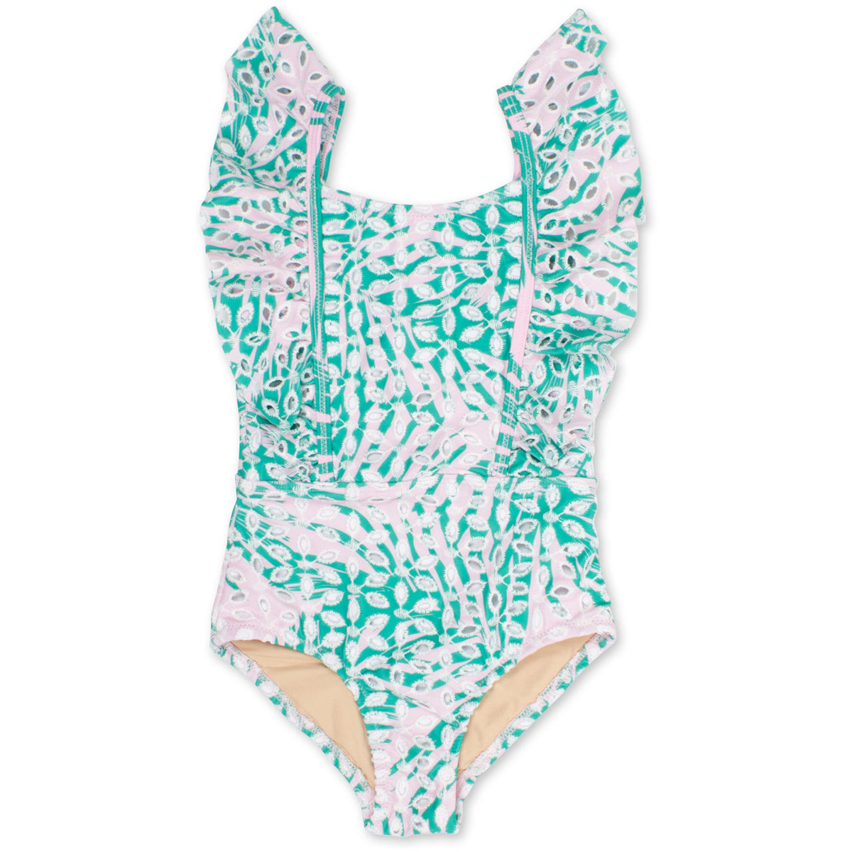 Shade Critters One Piece Ruffle Shoulder Girls 6m-6 Botanical Eyelet