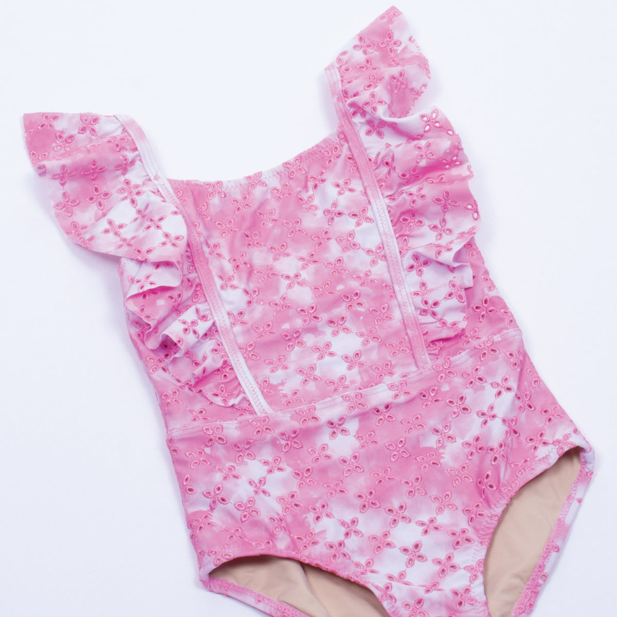Shade Critters Swimwear Cute Bubblegum Pink Eyelet Girls Ruffle Shoulder One Piece Swimsuit