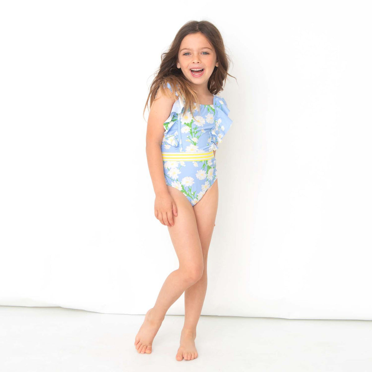 Shade Critters Swimwear Garden Party Girls Ruffle Shoulder One Piece Swimsuit on girl