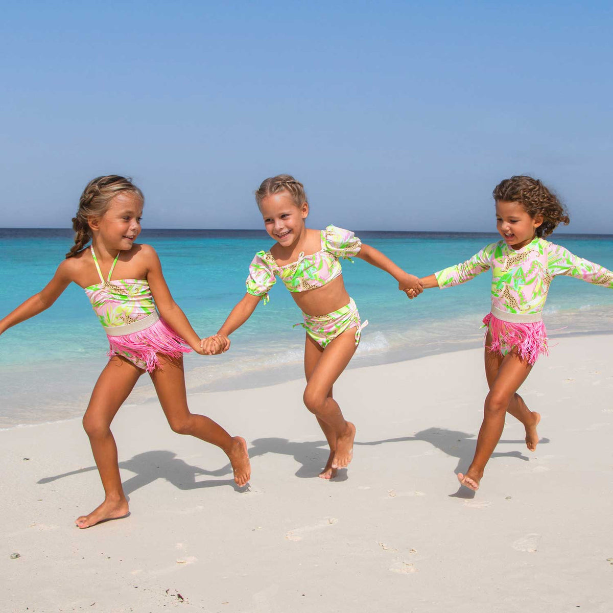 Shade Critters Palm Beach Leopard Girls Halter One Piece & Fringe Skirt Swim Set 4t-14