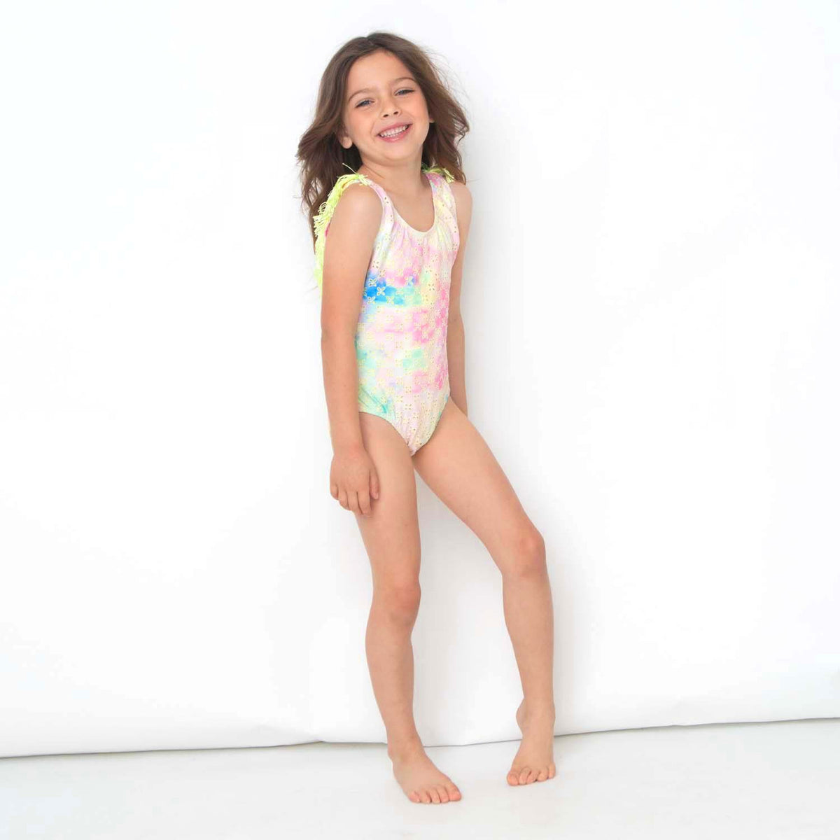 Shade Critters Watercolor Eyelet Fringe Back Girls One Piece Swimsuit 6m-14