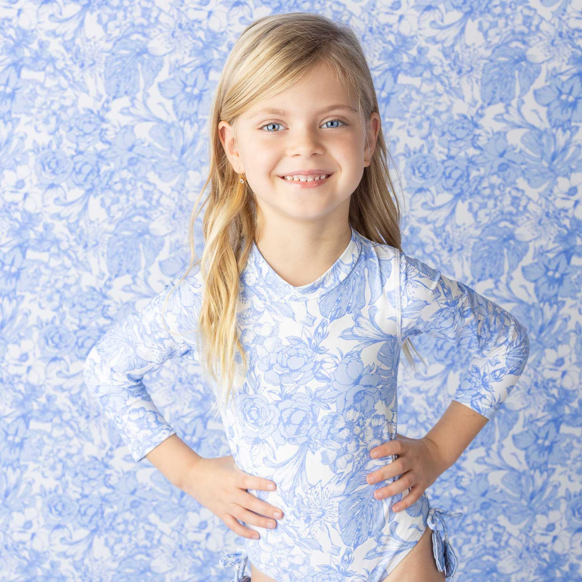 Kids Swim suit by Shade Critters Tropical Blues Girls Long Sleeve One Piece Swimsuit 6m-10
