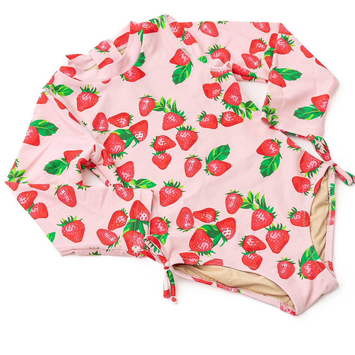 Girls fruit print long sleeve one piece swimsuit with comfortable fit and vibrant pattern, trendy kids swimwear.