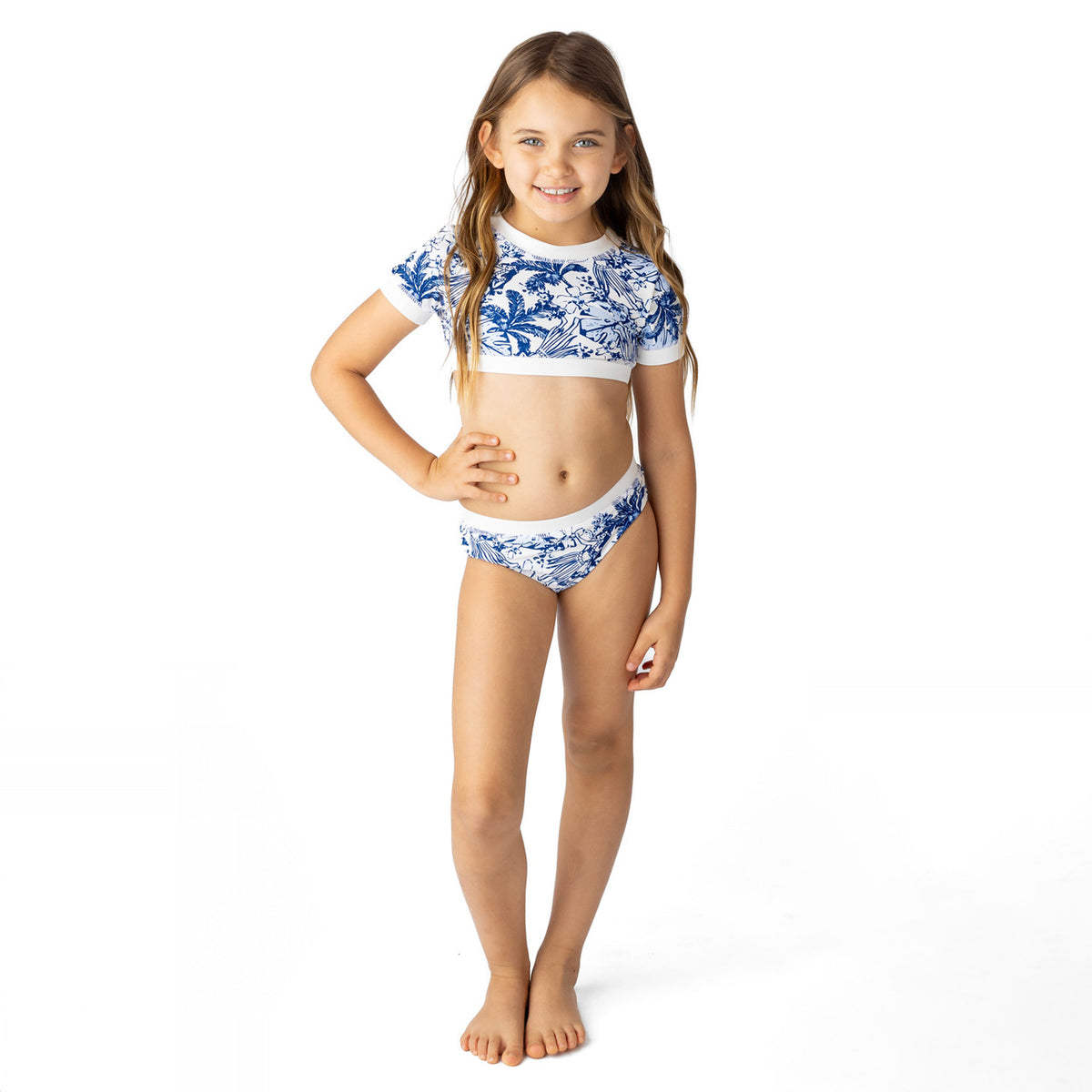Kids Swim Brand Shade Critters Tiki Tides Girls Cropped Short Sleeve Two Piece Swimsuit 4t-14