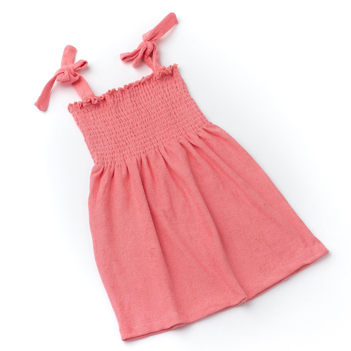 Detail of Coral Terry Girls Smocked Tank Dress 3-14