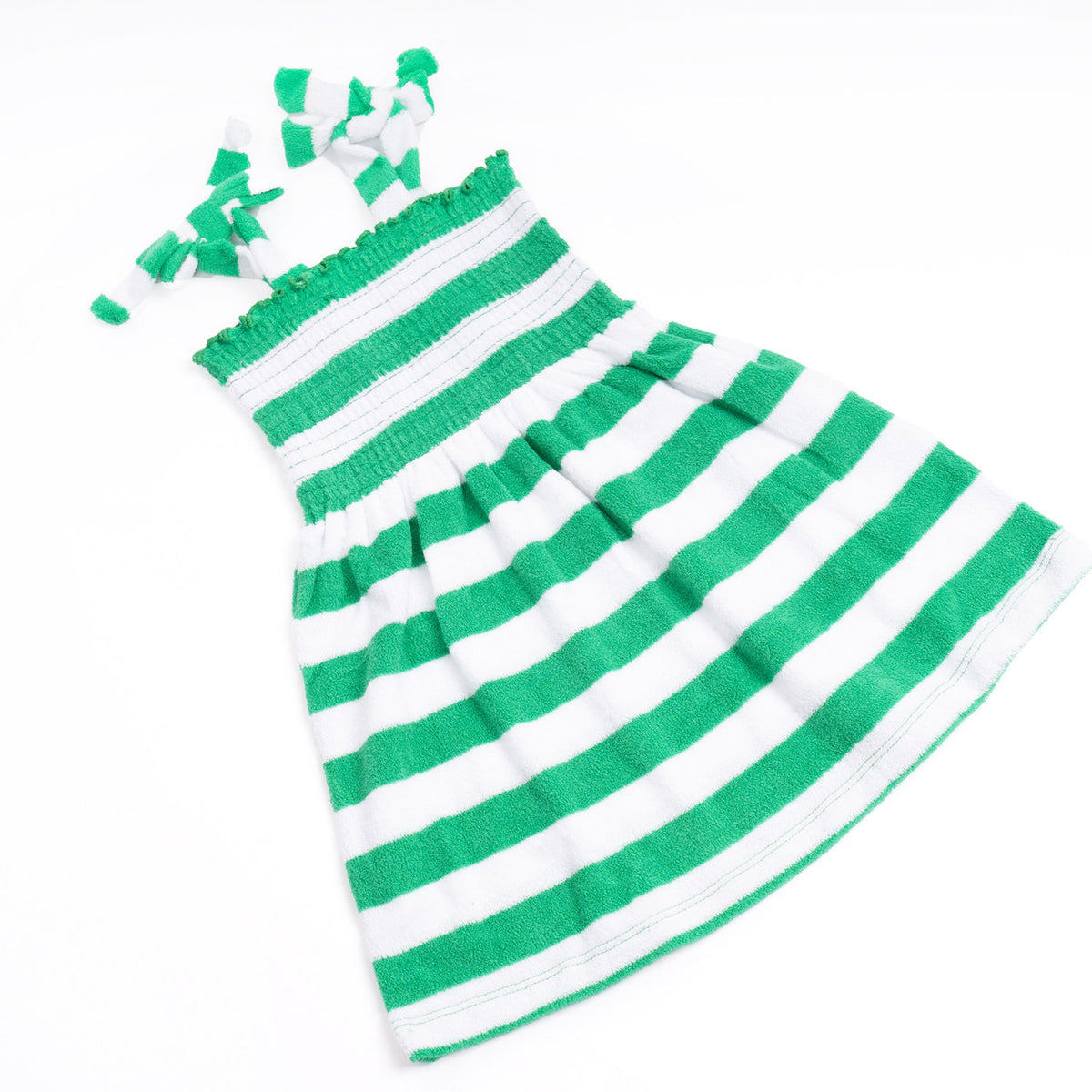 Kids Swim Brand Shade Critters Green Stripe Girls Terry Smocked Tie Top Dress 3t-14