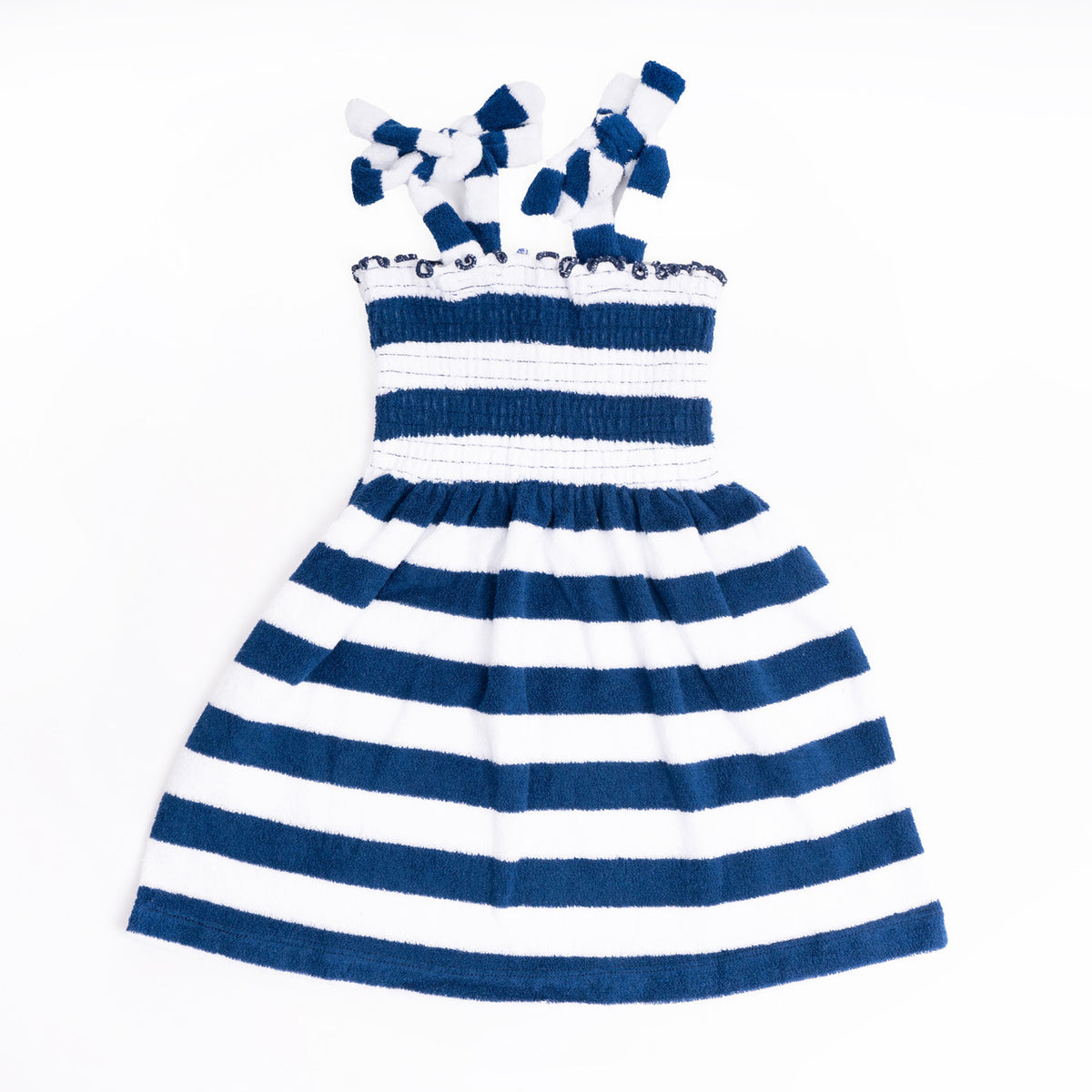 Best Kids Swimwear Brand Shade Critters Navy Stripe Girls Terry Smocked Tie Top Dress 3t-14