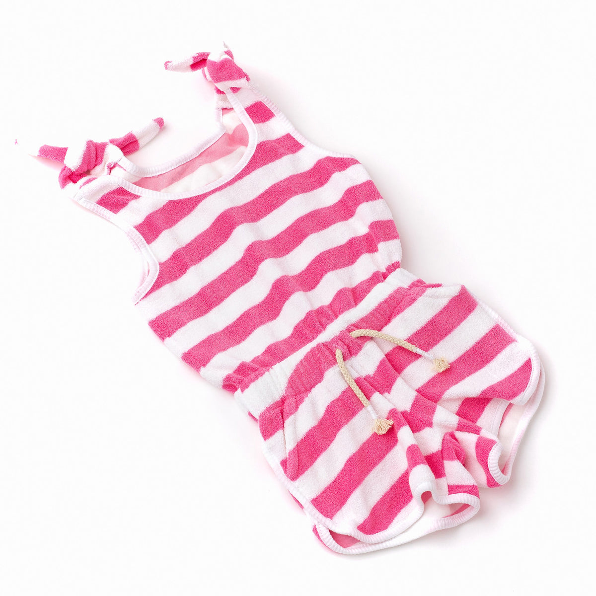 Detail of Pink Stripe Terry Girls Active Romper 3-14