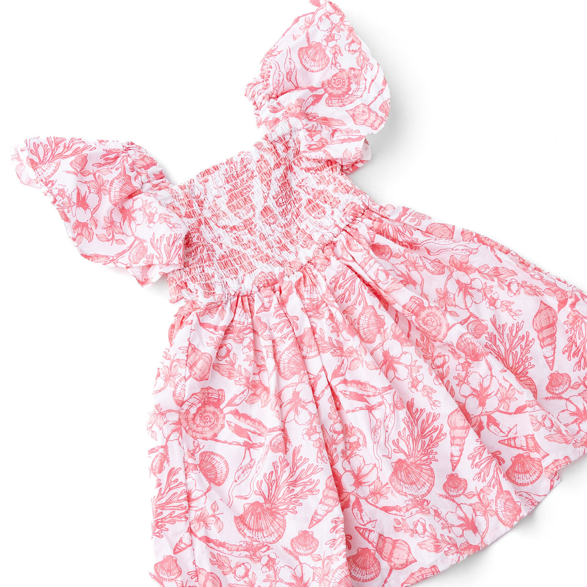 Detail of Shade Critters Seaside Toile Girls Cotton Smocked Dress 3t-14