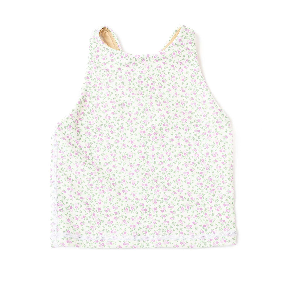 Girls cottage floral tank top in soft lilac print, comfortable kids activewear with relaxed fit.