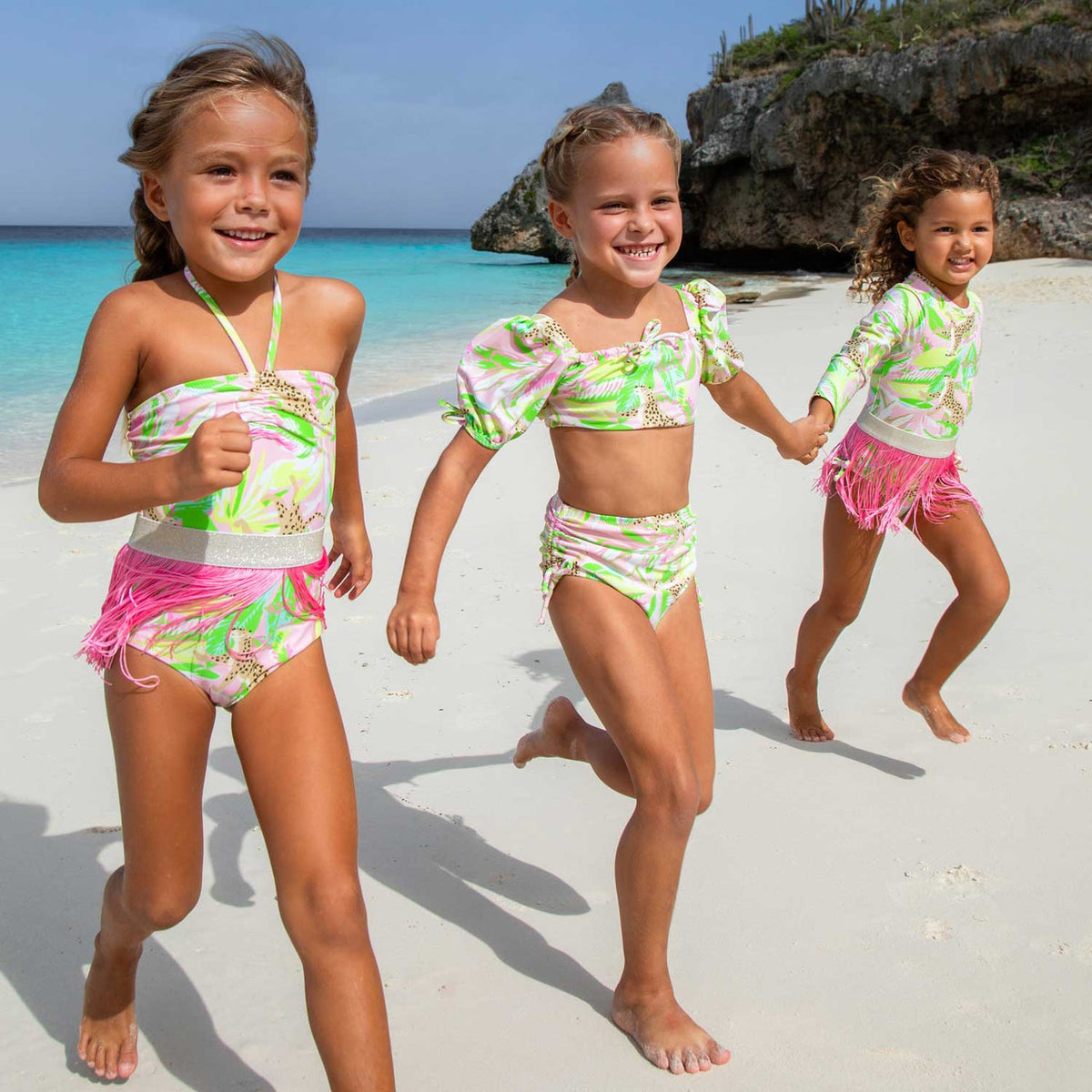 Best Kids Swimwear Brand Shade Critters Palm Beach Leopard Girls High Waist Cinched Two Piece Swimsuit 2t-10