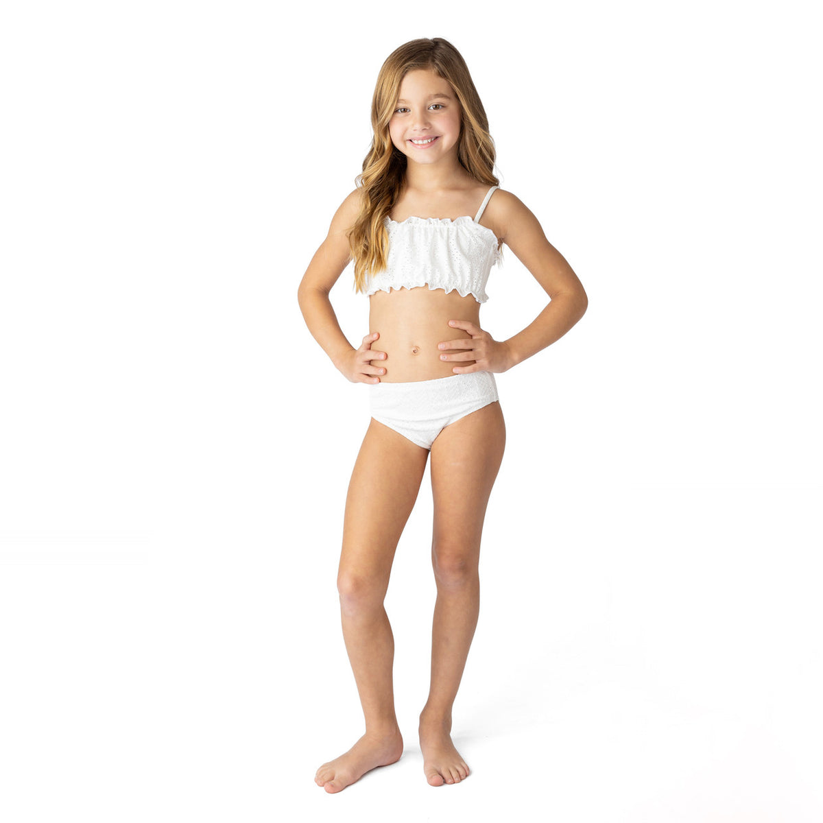 Alternative shot of Shade Critters White Eyelet Girls Smocked Two Piece Swimsuit 4t-14