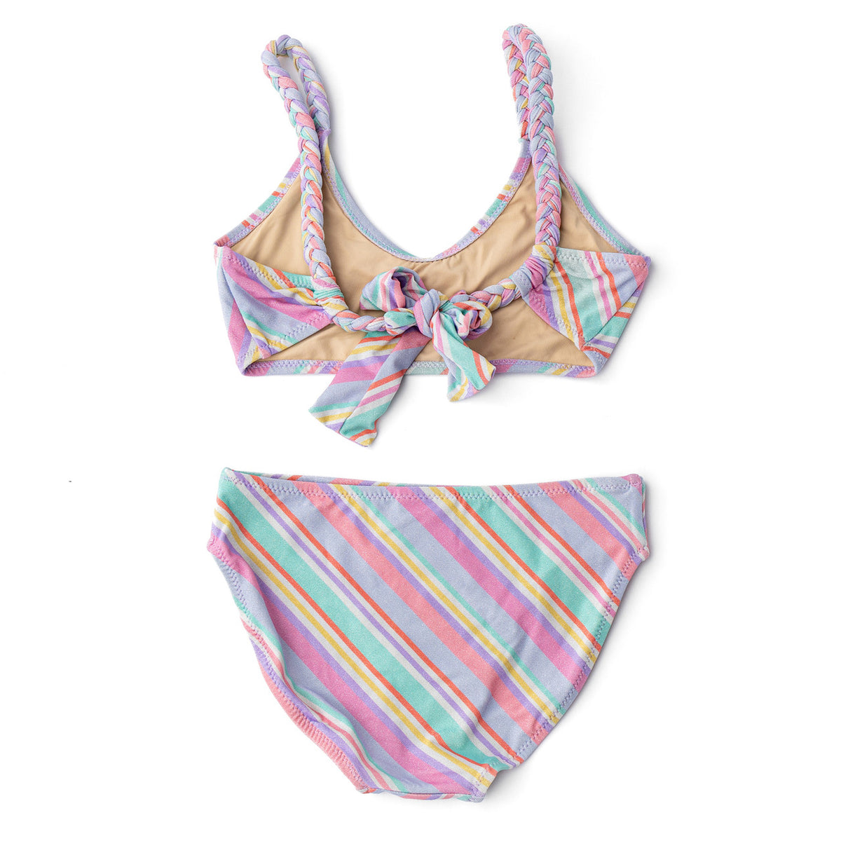 Best Kids Swimwear Brand Shade Critters Diagonal Stripe Girls Shimmer Tie Back Two Piece Swimsuit 4t-14