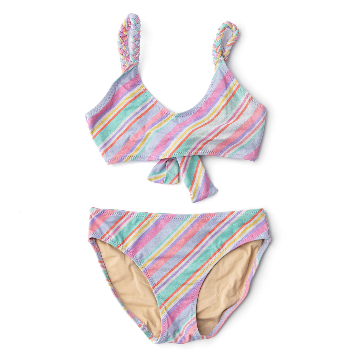 Shade Critters Diagonal Stripe Girls Shimmer Tie Back Two Piece Swimsuit 4t-14