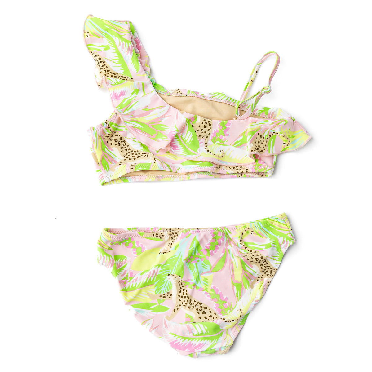 Best Kids Swimwear Brand Shade Critters Palm Beach Leopard Girls One Shoulder Two Piece Swimsuit 4t-14