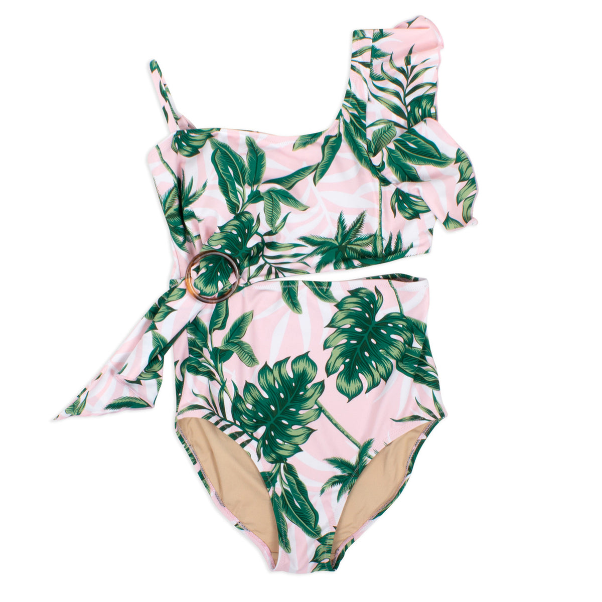 One piece Drape Shoulder Women's -Pink Palm