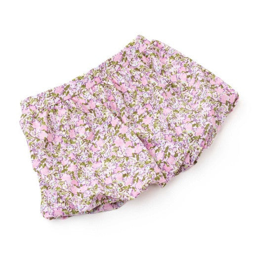 Front view of the Shade Critters Blushing Blooms Girls Bubble Skirt highlighting the pink floral pattern and gathered bubble silhouette.
