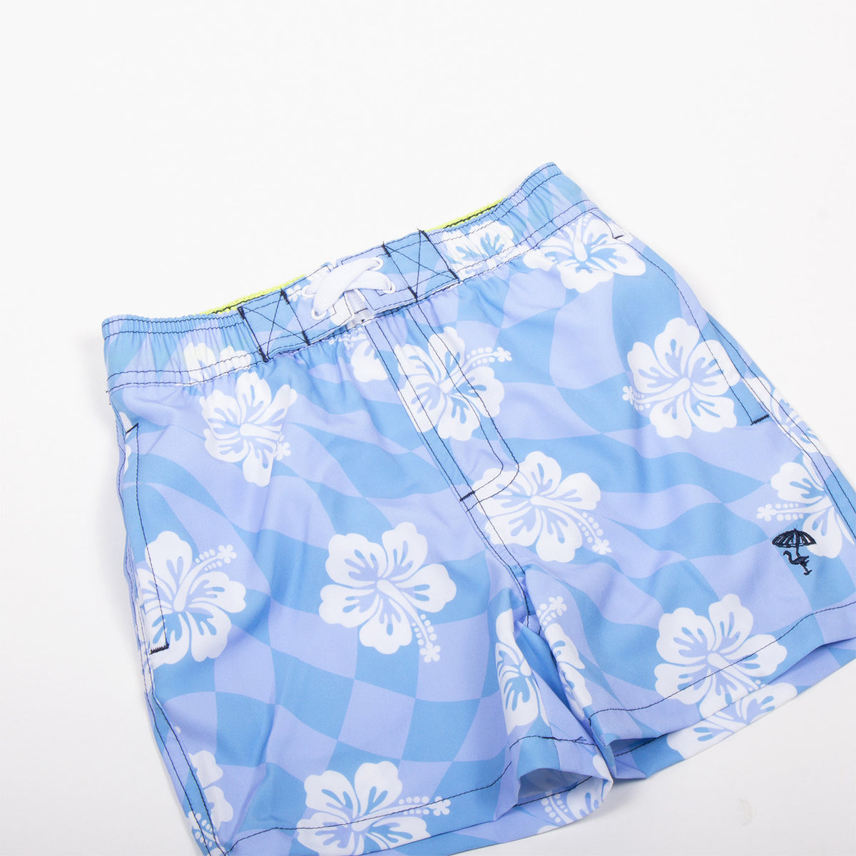 Detail of Shade Critters Hibiscus Check Boys 4 way Stretch Swim Trunk
