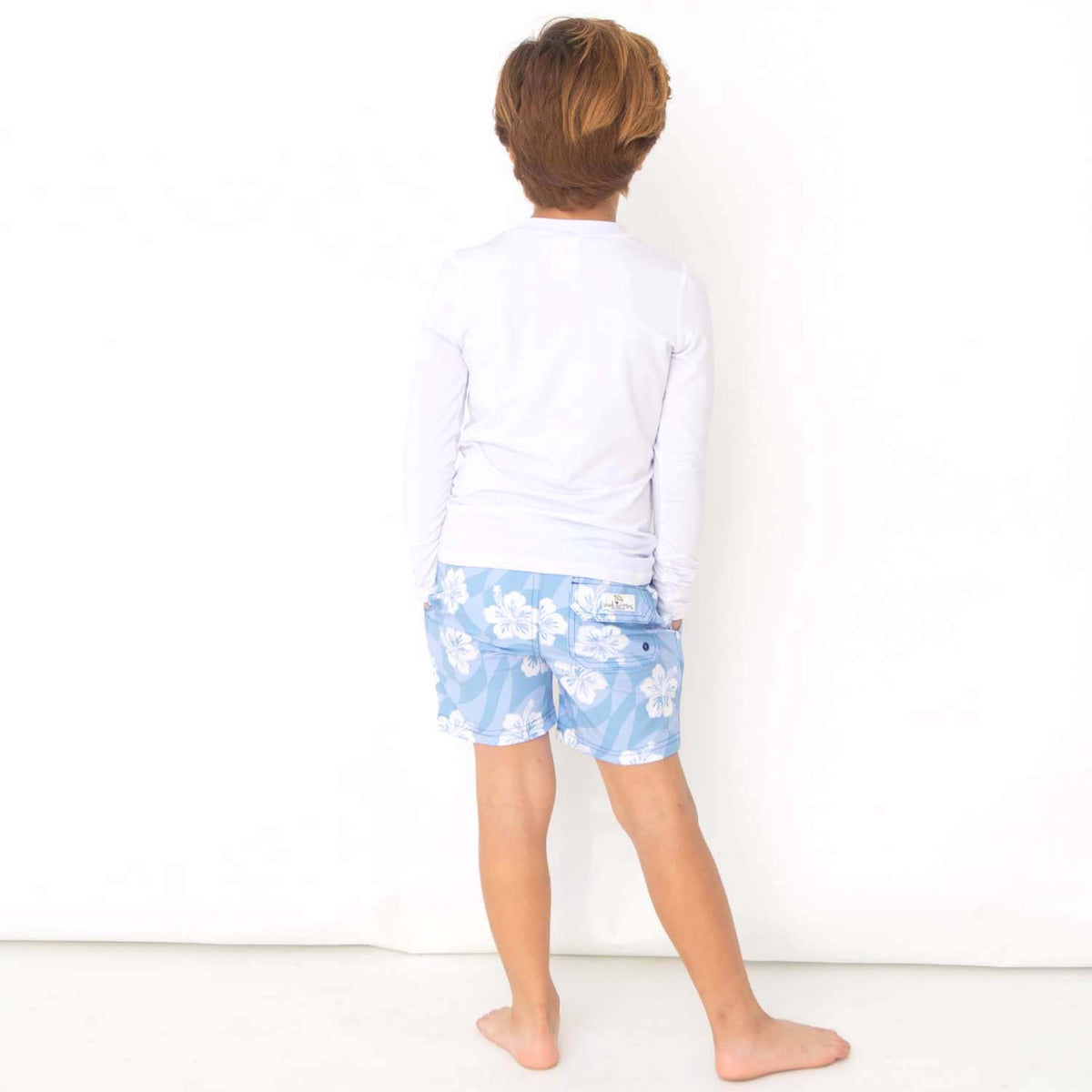 Shade Critters Hibiscus Check Boys 4 way Stretch Swim Trunk