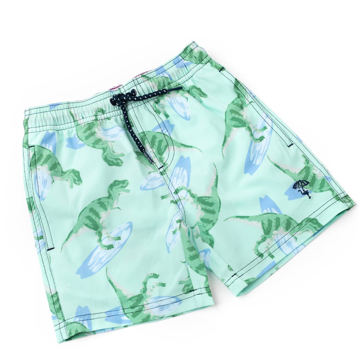 Detail of Surfin Dino Mint Boys 4 Way Stretch Swim Trunks 6m-10