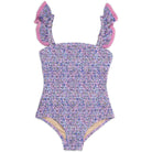 Shade Critters Cute Purple Ditsy Floral One Piece Smocked Ruffle Shoulder Girls 6m-6