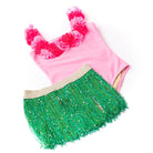 Angle shot of Shade Critters Light Pink Girls Hula Girl Lei One Piece & Fringe Skirt Swim Set 3-10