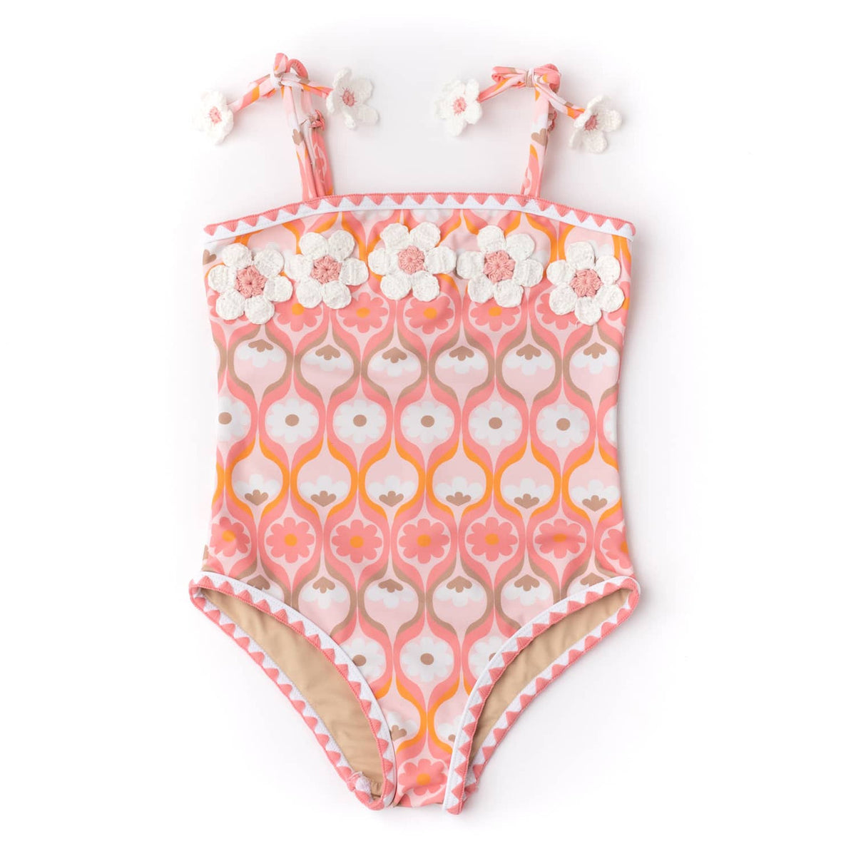 Shade Critters Summer Sorbet Girls Crochet Daisy PomPom One Piece Swimsuit 6m-8