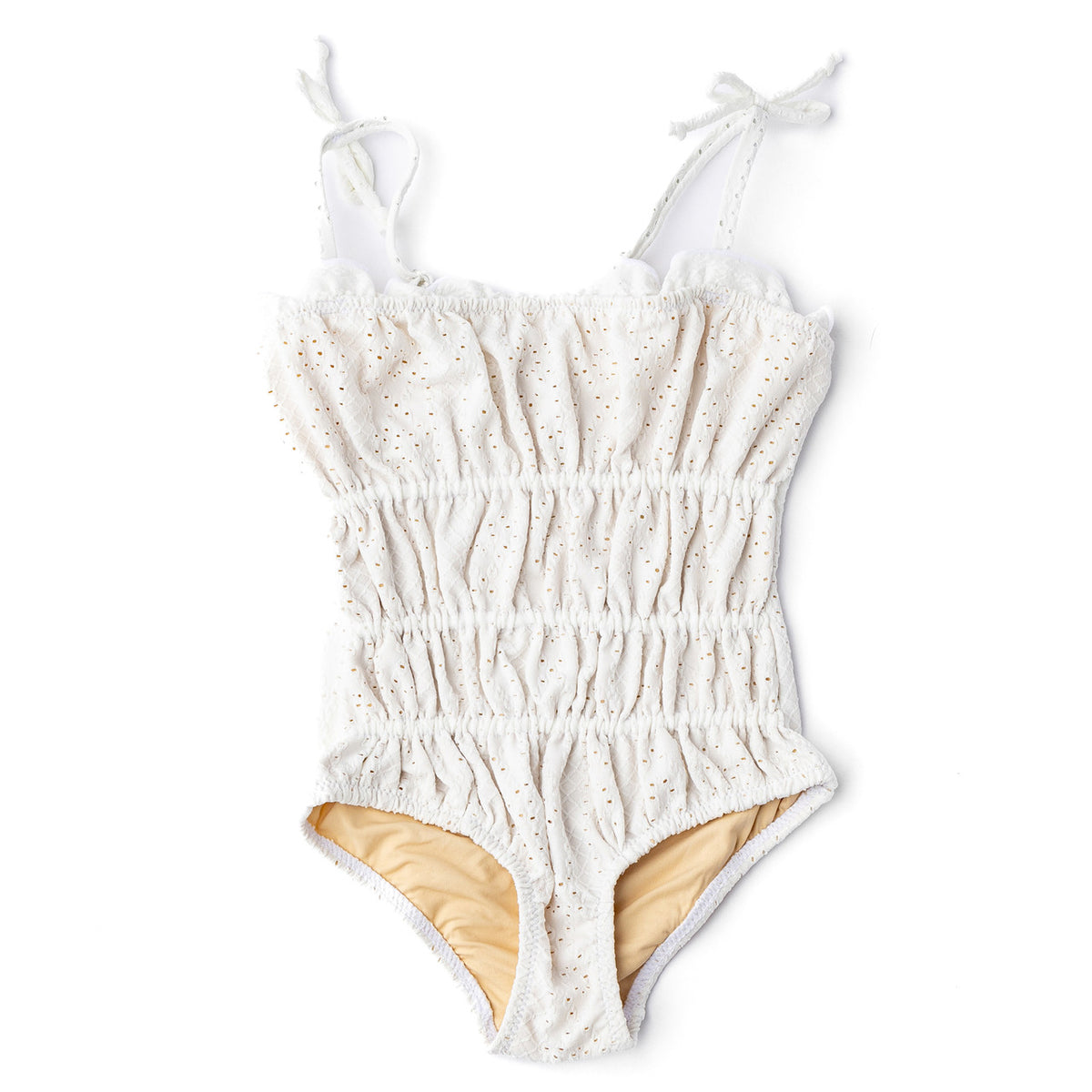 Shade Critters White Eyelet Girls Smocked One Piece Swimsuit 6m-10