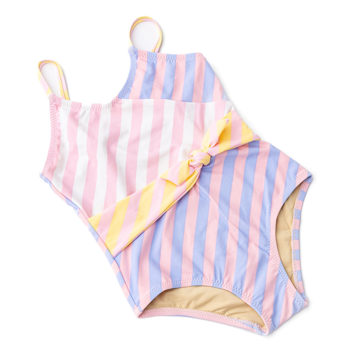 Kids Swim Brand Shade Critters Pastel Stripe Girls Faux Wrap One Piece Swimsuit 6m-10
