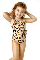Front View of Leopard Ruffle 1PC Swimsuit