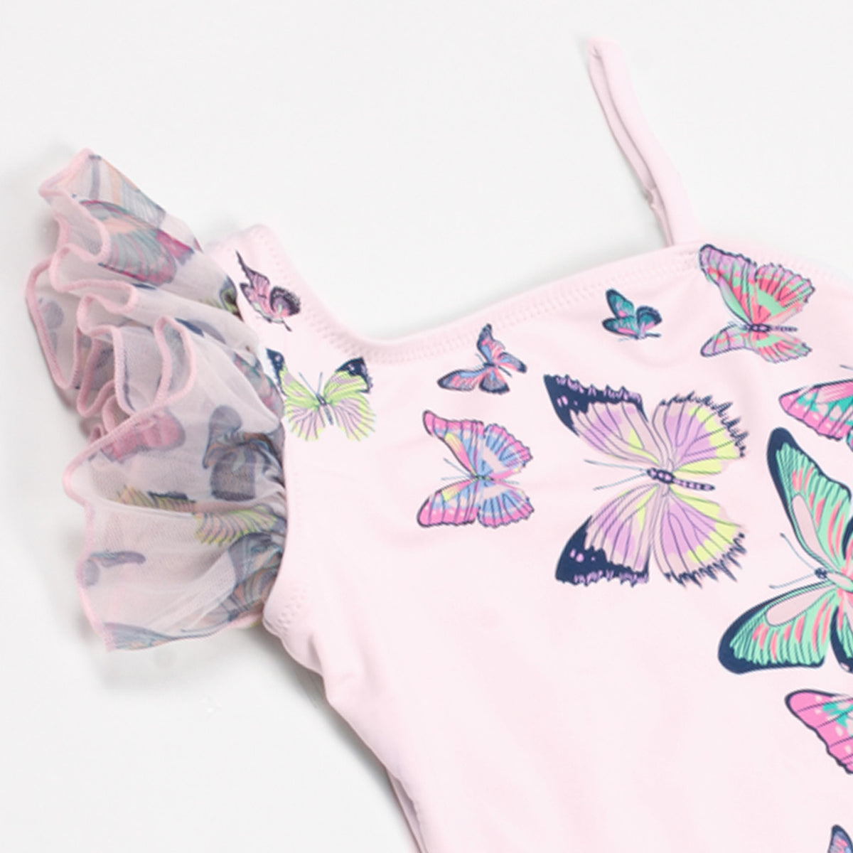 One Piece Organza Sleeve Swimsuit in Butterfly Shoulder Detail