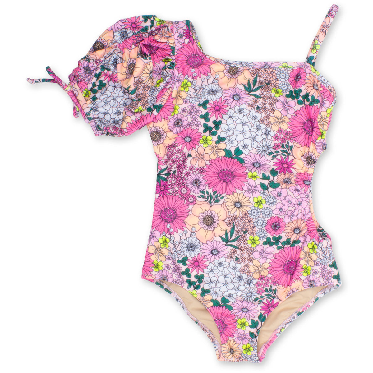 Shade Critters One Piece Puff Shoulder Girls 3-10 Mod Floral Pink