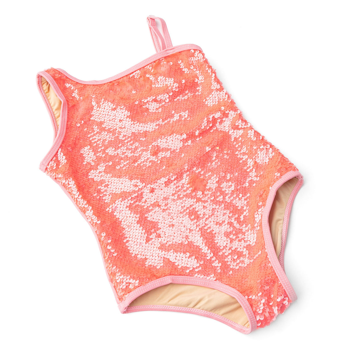 Shade Critters Coral Girls Sequin One Shoulder Cute One Piece Swimsuit 3t-10