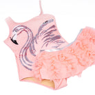 Detail of Shade Critters Pink Flamingo Girls Sequin One Piece & Tutu Swim Set 3t-10 2-10